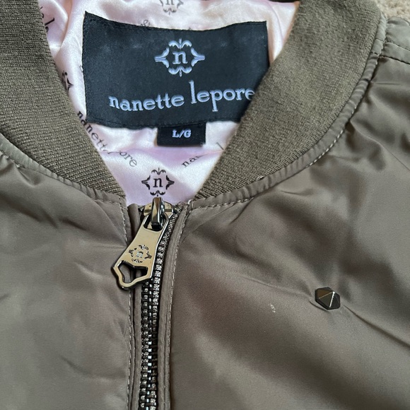 Nanette Lepore Olive Green Studded Bomber Jacket Army Green Size Large - Picture 2 of 5